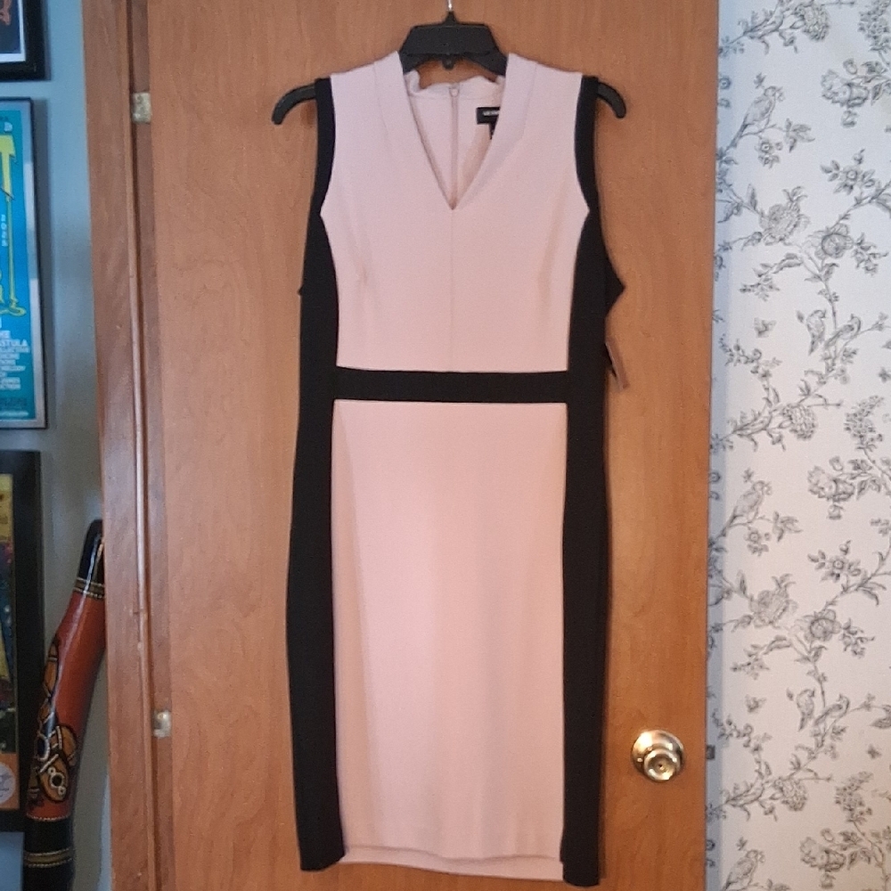 New Liz Claiborne Black and Creamy Pink Dress, Size 8